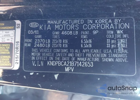 2011 Kia Sportage Lx z USA, uszkodzony, nr VIN KNDPBCA21B7142653